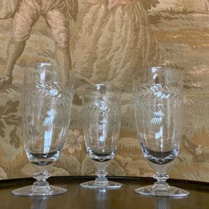 Laurel Wreath by Tiffin-Franciscan Footed Etched Iced Tea Glasses Set of 3